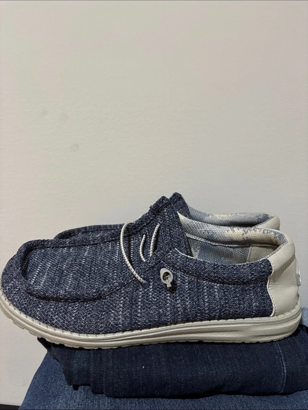 Men’s Hey Dude Navy Knit Slip-On Moccasins